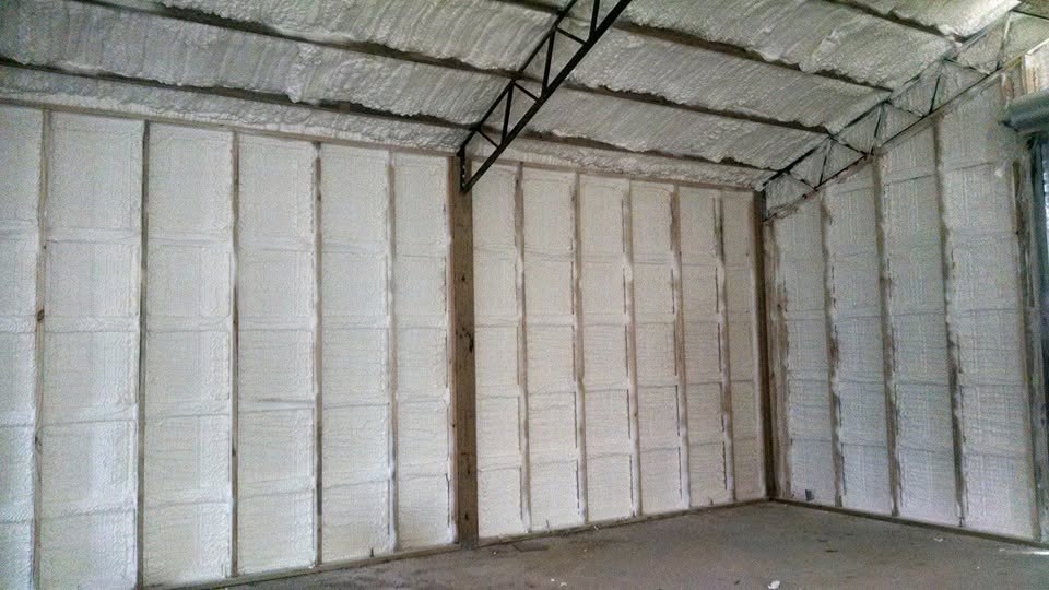 Building interior fully insulated with closed-cell spray foam by A Plus Insulation
